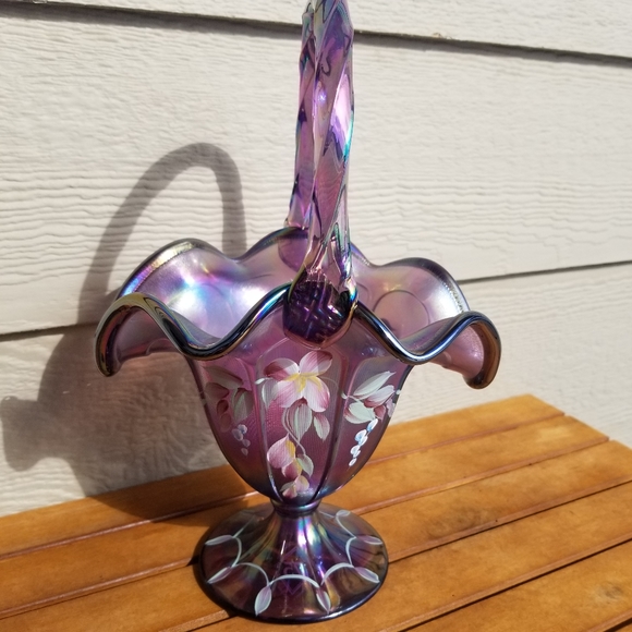 Fenton Art Glass Plum Wisteria Basket 75th Diamond Jubilee Collection Vintage - Picture 10 of 14
